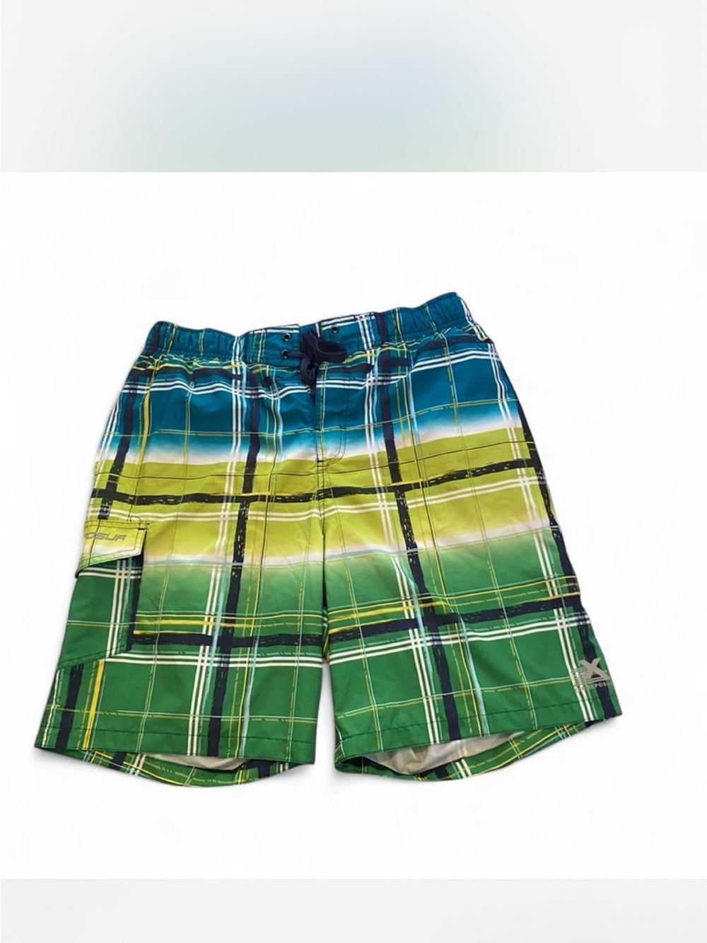 ZeroXposur Blue and Green Plaid Men's Swim Trunks